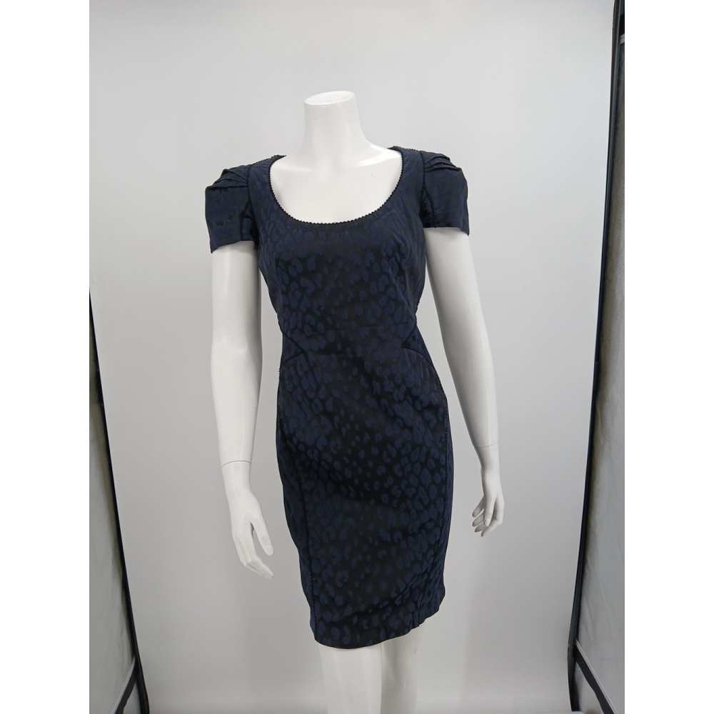 Zac Posen Dark Leopard Print Scoop Neck Bodycon Stretch Dress Size 4